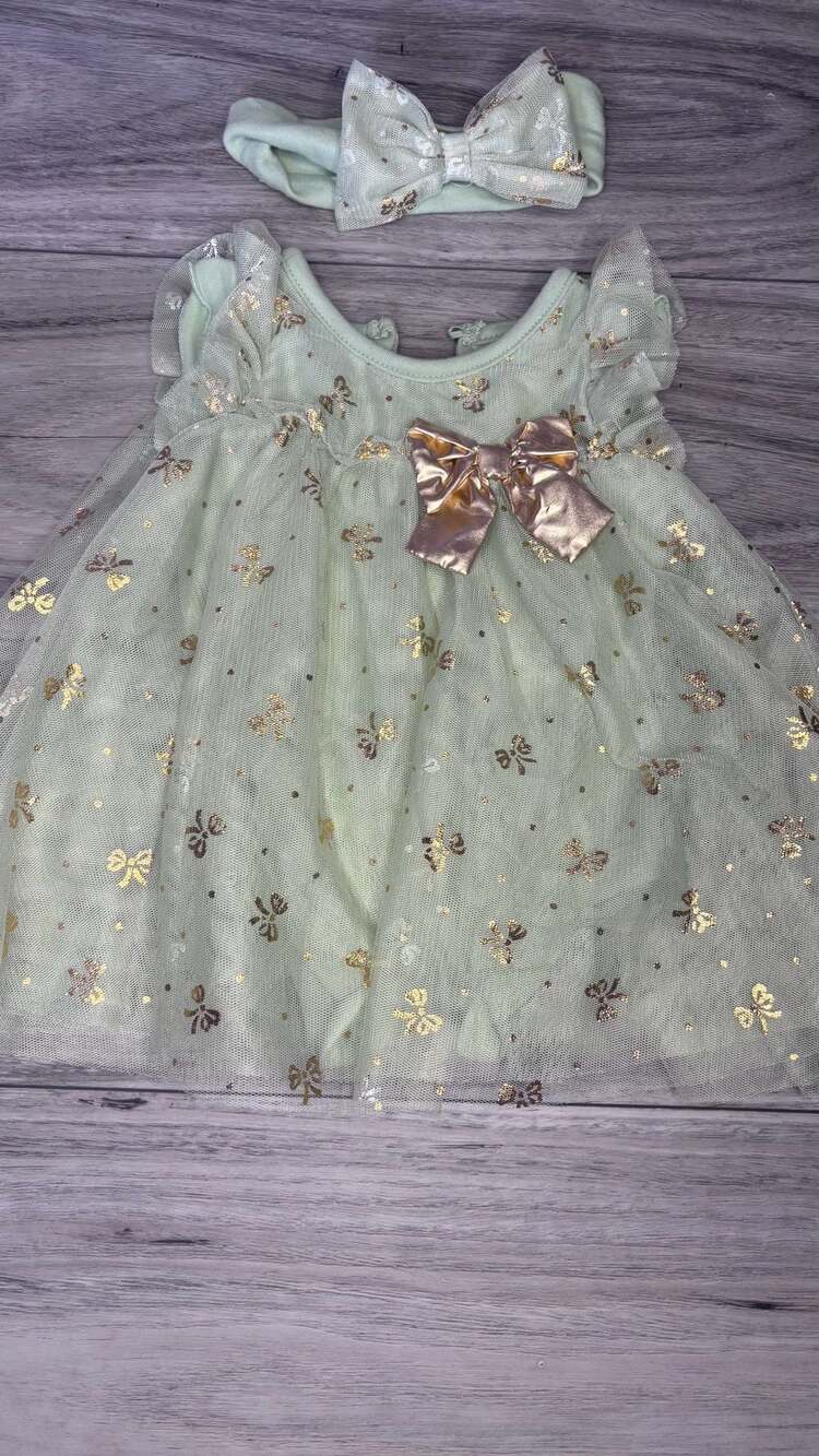 Baby Star 3M Mint Green Tulle Dress with Headband